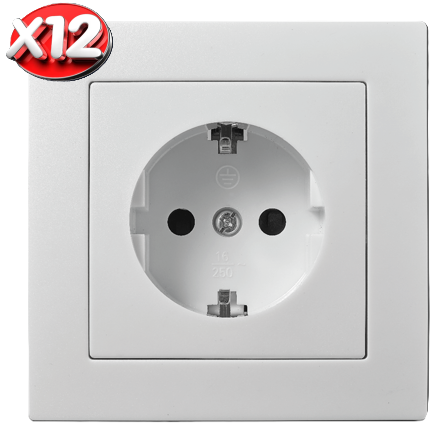 12-er Pack McPower "Flair" Schutzkontakt-Steckdose mit erhöhtem Berührungsschutz weiß, komplett inkl. Rahmen