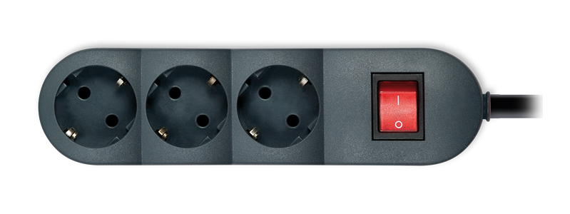 Steckdosenleiste 3-fach mit Ein/Aus Schalter und integriertem erhöhten Berührungsschutz (Kinderschutz) 1,5 Meter Kabel, Anthrazit