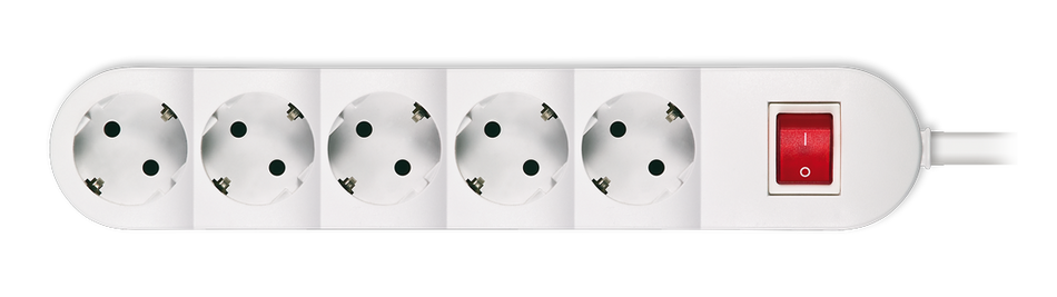 Steckdosenleiste 5-fach mit Ein/Aus Schalter und integriertem erhöhten Berührungsschutz (Kinderschutz) 1,5 Meter Kabel, Weiss