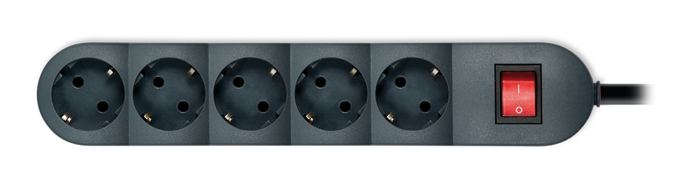 Steckdosenleiste 5-fach mit Ein/Aus Schalter und integriertem erhöhten Berührungsschutz (Kinderschutz) 1,5 Meter Kabel, Anthrazit