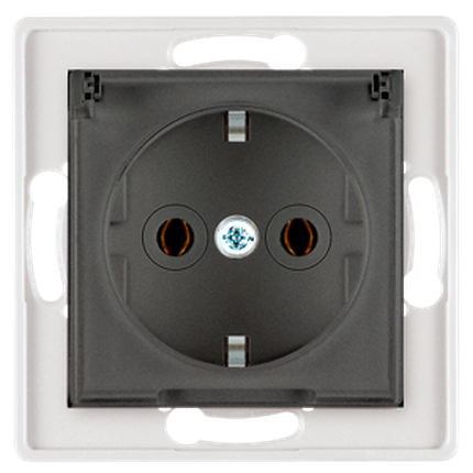 Prestige Line SCHUKO - Steckdose mit transparenter Abdeckung 16A/250V~ Einsatz ohne Rahmen Schwarz (soft touch)