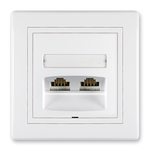 Prestige Line 2-fach Telefondose RJ12 6/6 Keystone Cat 3 / komplett inkl. Rahmen weiss