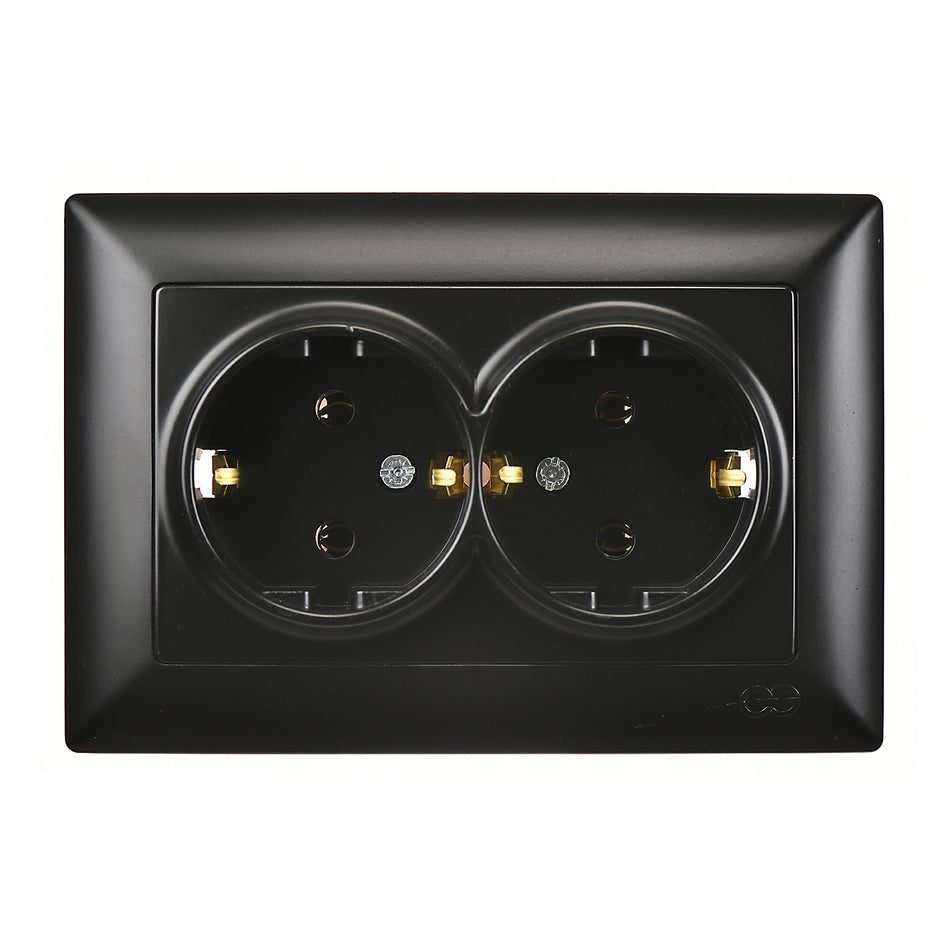 Günsan Visage Doppelsteckdose, komplett inkl. Rahmen 16A/250V~ schwarz (zum Einbau in eine Installationsdose 60mm Ø)