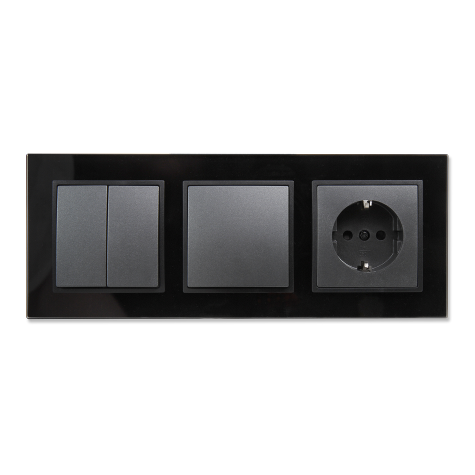 McPower "Flair" Schalter und Steckdosen Set, komplett inkl. 3-fach Glasrahmen, anthrazit