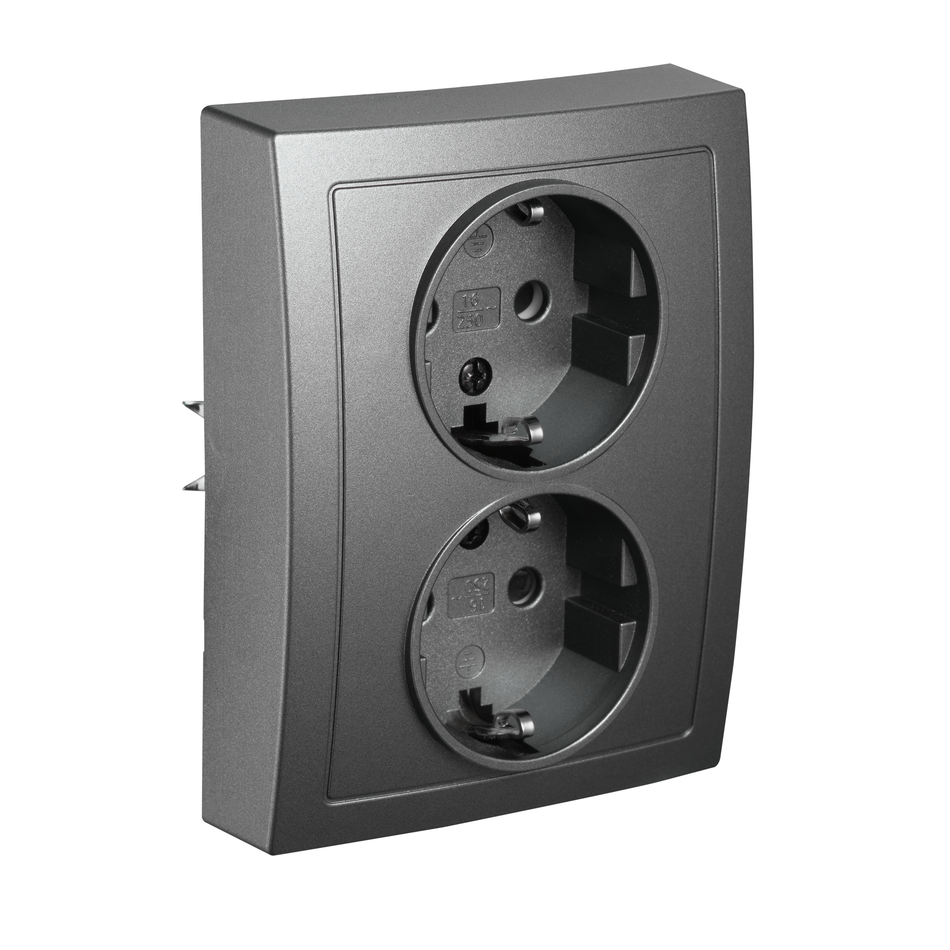 McPower "Flair" Doppelsteckdose 250V~/16A zum Einbau in eine Installationsdose  Ø60mm, anthrazit