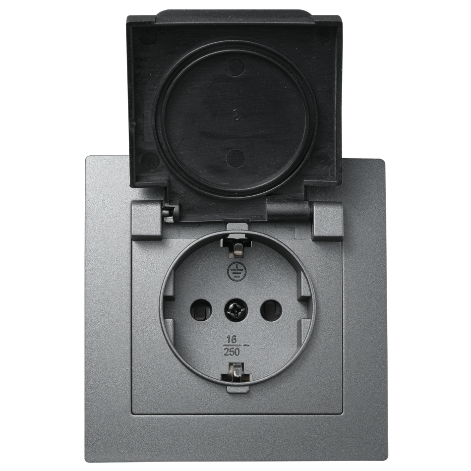 McPower "Flair" Schutzkontakt-Steckdose mit Klappdeckel 250V~/16A, UP, IP44, anthrazit