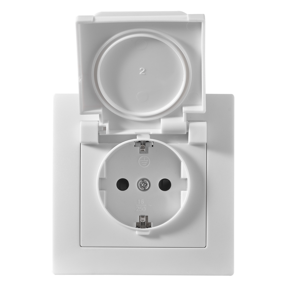 McPower "Flair" Schutzkontakt-Steckdose mit Klappdeckel 250V~/16A, UP, IP44, weiß
