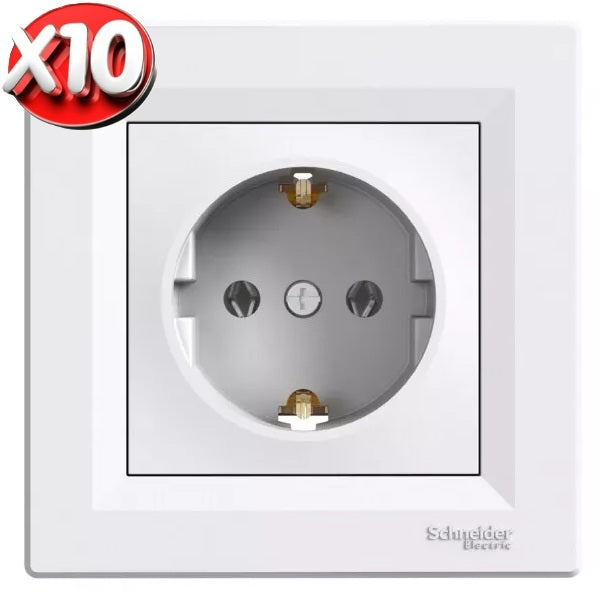 10er SET Schneider Electric ASFORA Steckdose 16A UP weiss EPH2970121D, komplett inkl. Rahmen