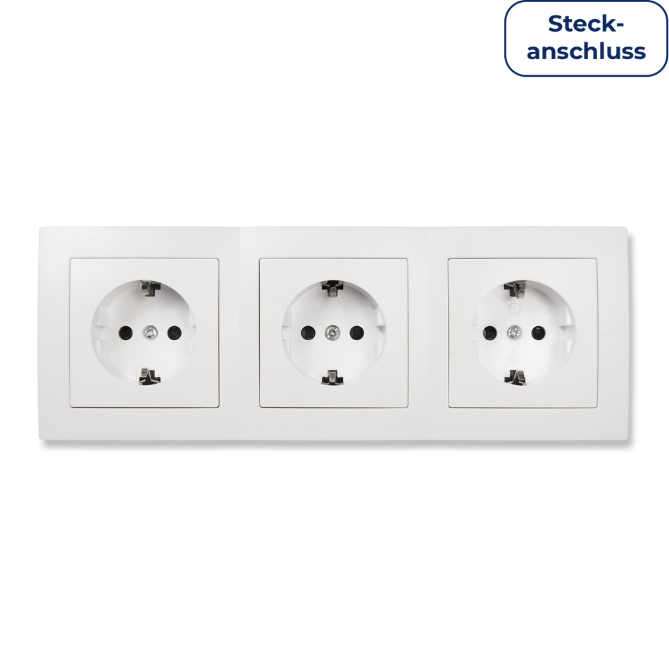 McPower "Flair" Steckdosen Set, komplett inkl. 3-fach Rahmen, Steckanschluss, weiß