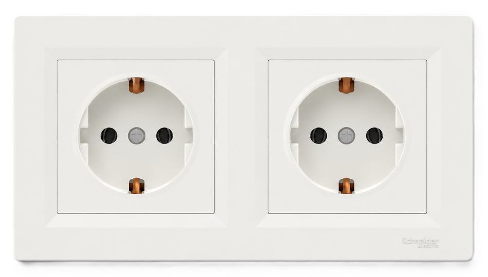 Schneider Electric ASFORA Steckdosen Set Horizontal komplett inkl. 2-fach Rahmen, weiss