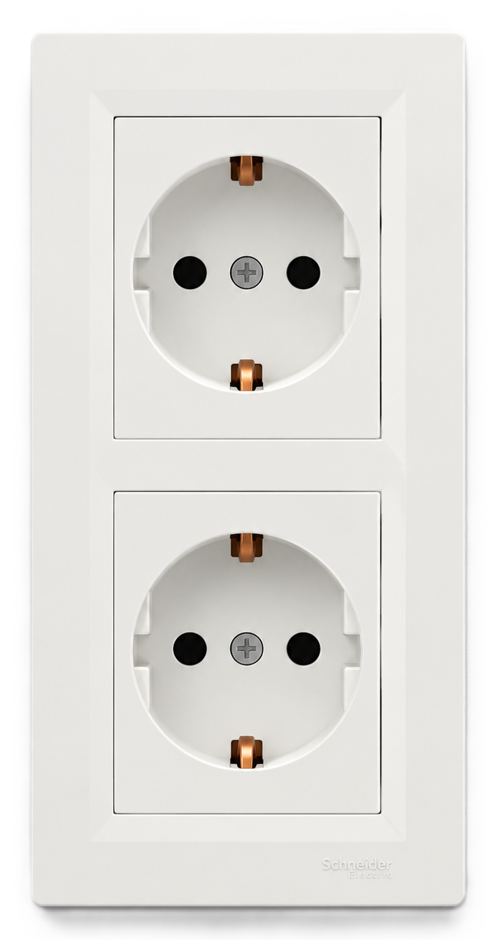 Schneider Electric ASFORA Steckdosen Set Vertikal komplett inkl. 2-fach Rahmen, weiss
