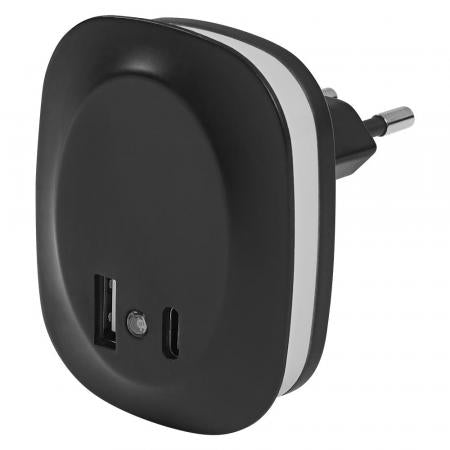 LEDVANCE Nachtlicht LUNETTA Edge Steckdosenleuchte mit integriertem Tag-/Nacht-Sensor USB A- und C-Anschluss schwarz