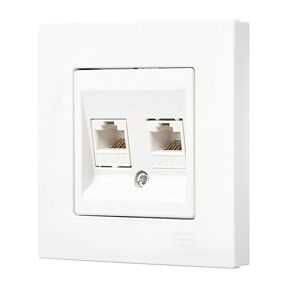 Günsan Eqona 2-fach Datendose RJ 45 Cat6 komplett inkl. Rahmen weiss